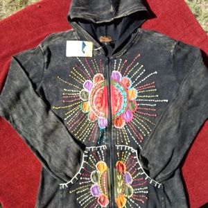 NWT Colorful Embroidered zip up hoodie